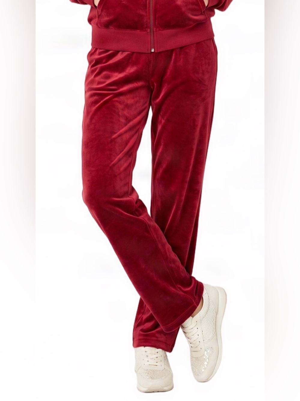 TRACKSUIT Red Velour Zip Hoodie & Drawstring Sweatpants Soft Lux Chic Streetwear - Picture 5 of 14
